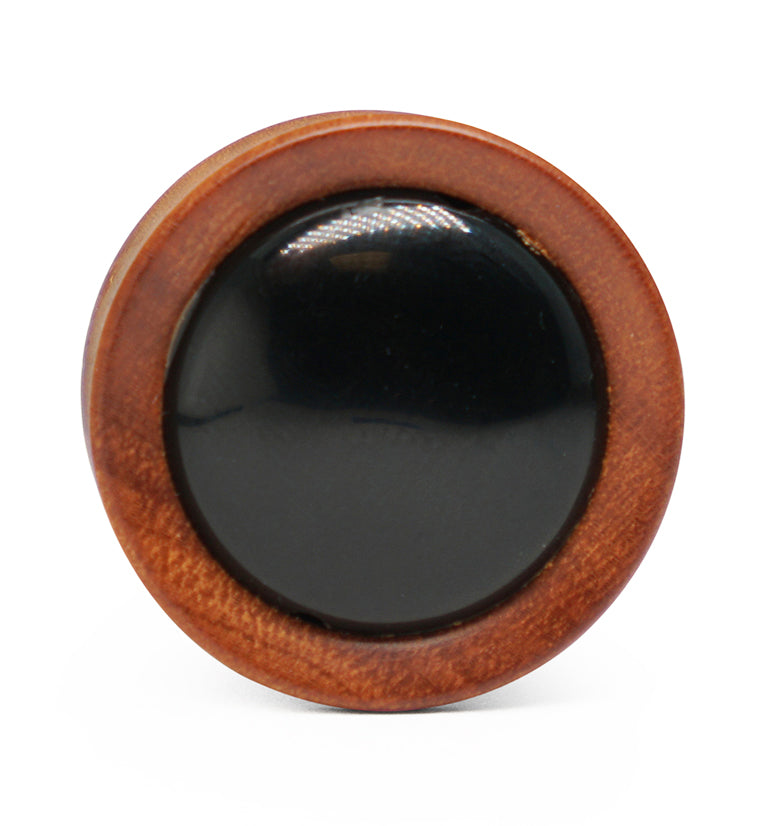 Saba Wood Plugs With Black Obsidian Stone Inlay