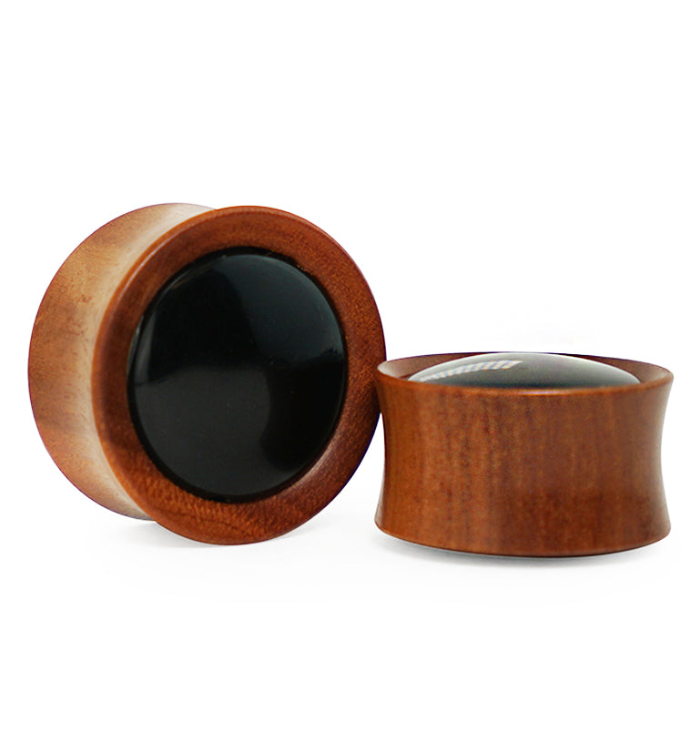 Saba Wood Plugs With Black Obsidian Stone Inlay