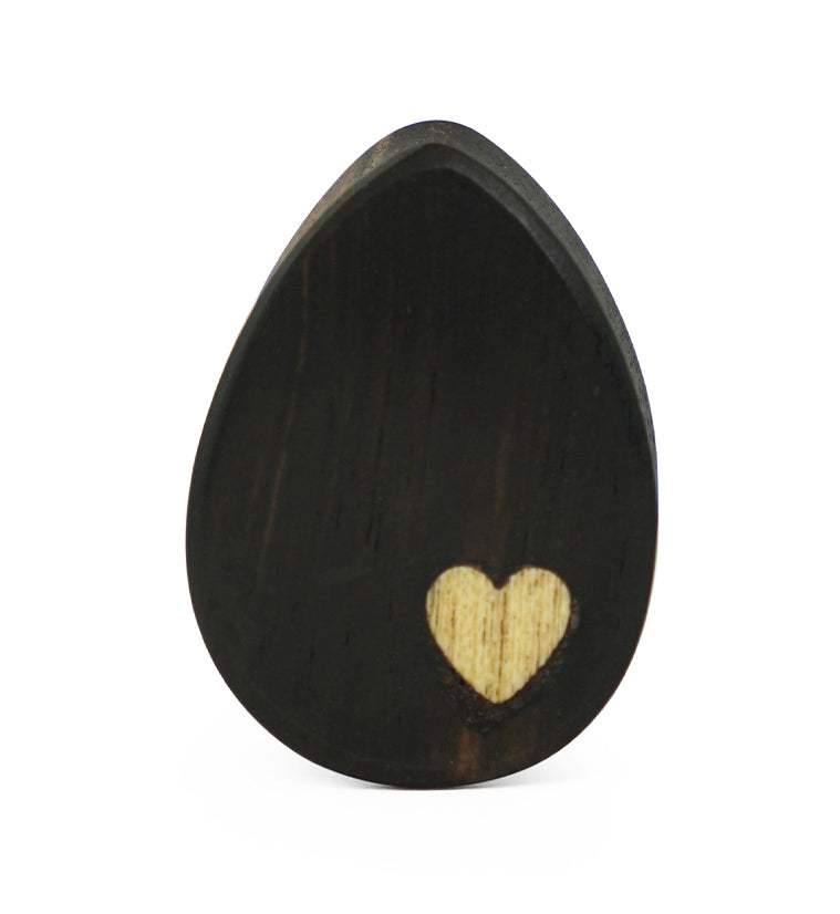 Areng Wood Heart Inlay Teardrop Plugs