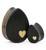 Areng Wood Heart Inlay Teardrop Plugs