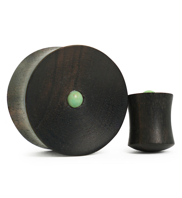 Areng Wood Plugs with Green Turquoise Inlay