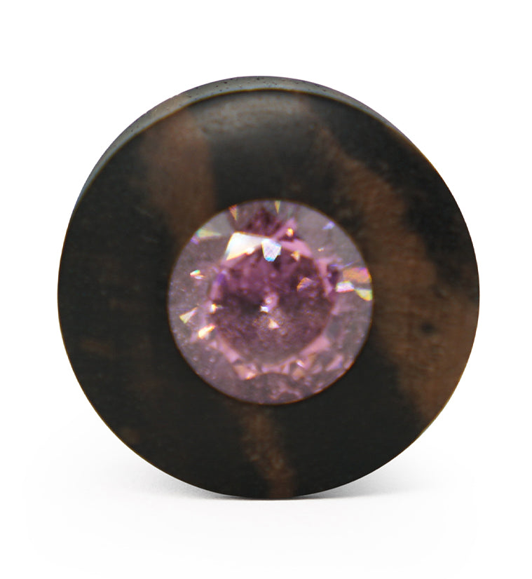 Areng Wood Plugs With Pink CZ Gem Inlay