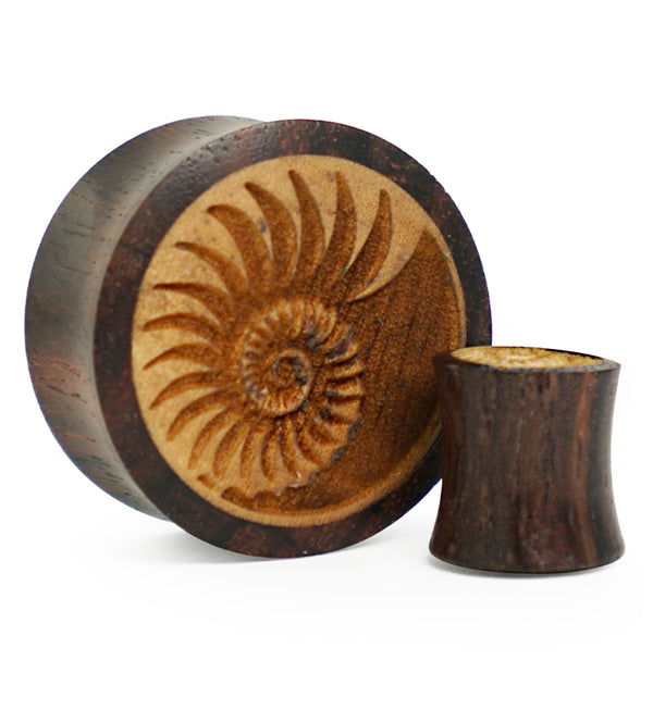 Sono Wood Plugs With Engraved Seashell Inlay