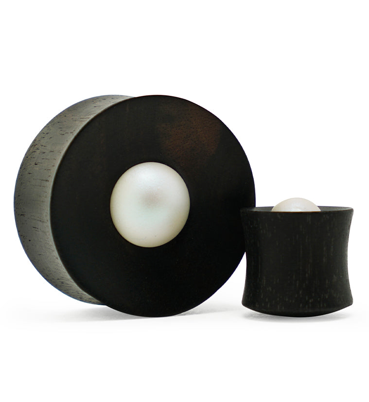 Areng Wood Plugs with Swarovski Pearl Inlay