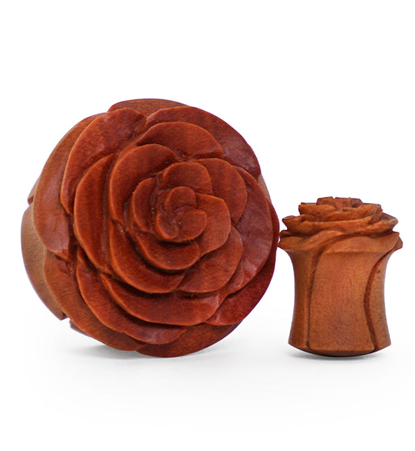 Carved Rosebud Saba Wood Plugs