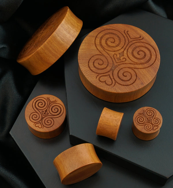 Wooden Saba Carved Heart Plugs