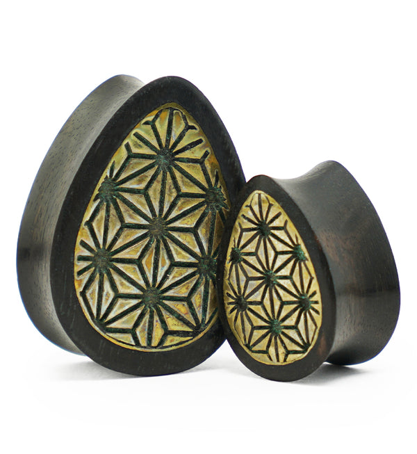 Areng Wooden Teardrop Plugs with Japanese Hemp Brass Inlay