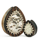 Doily White Brass Inlay Areng Wood Teardrop Plugs