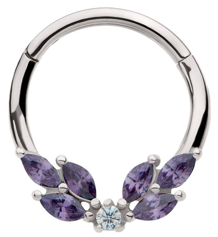 Wreath Amethyst CZ Stainless Steel Hinged Segment Ring