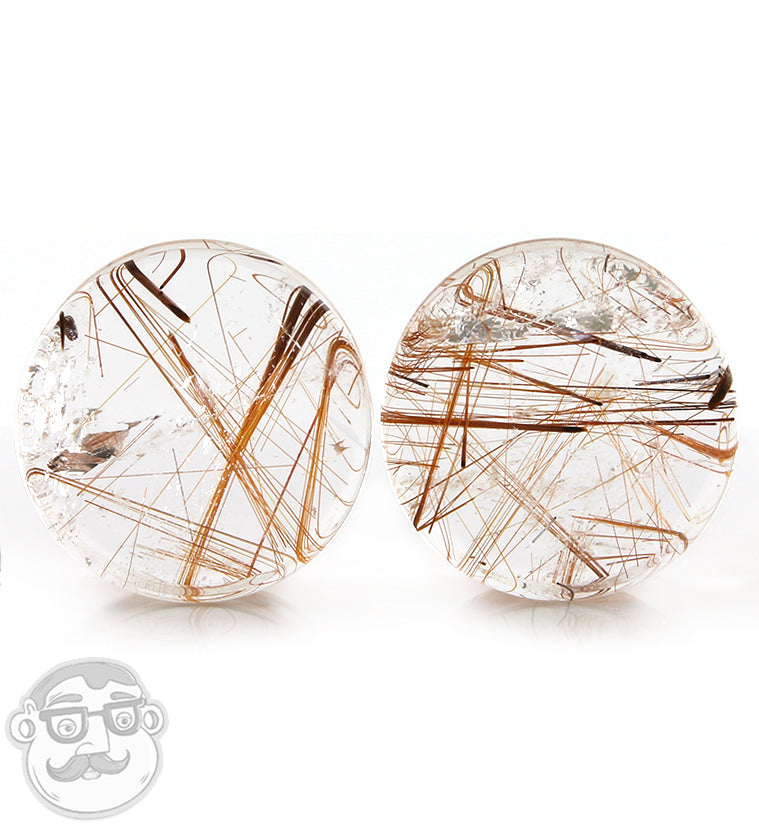 Rutilated Quartz Stone Plugs 1 Inch (25mm)