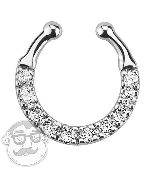 Ten Clear CZ Gem Fake Septum Clicker Ring