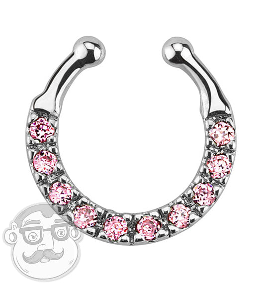 Ten Pink CZ Gem Fake Septum Clicker Ring