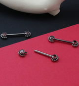 14G Encircled Double Red CZ Titanium Nipple Ring Barbell