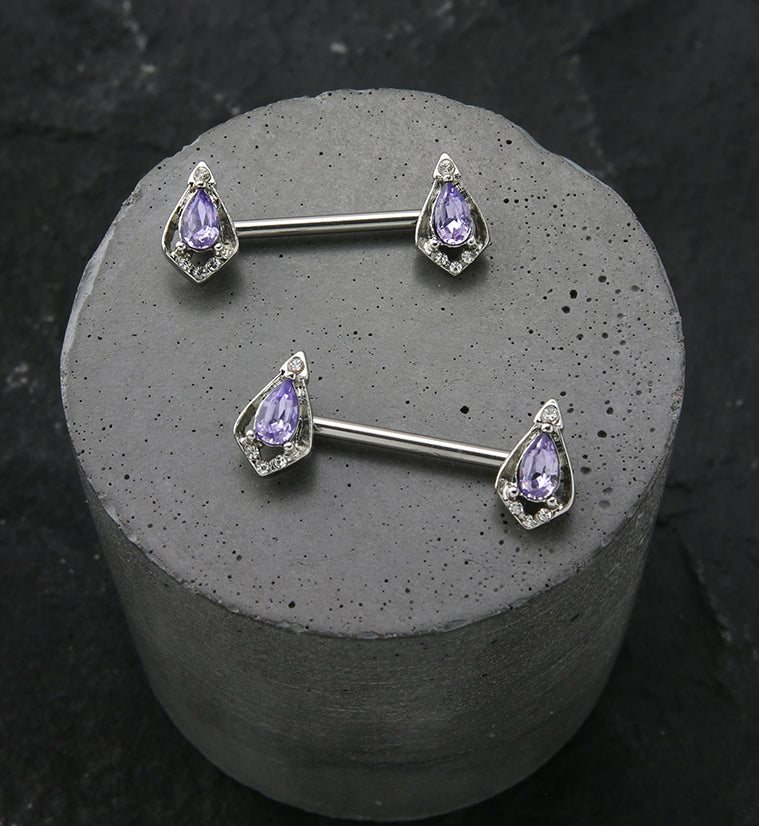 14G Lavish Purple CZ Nipple Rings Barbell