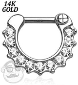 16G 14kt White Gold CZ Gem Rim Septum Clicker