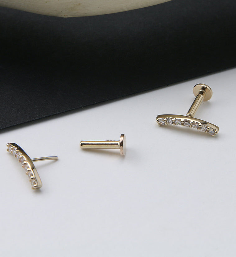 14kt Gold CZ Arch Threadless Labret