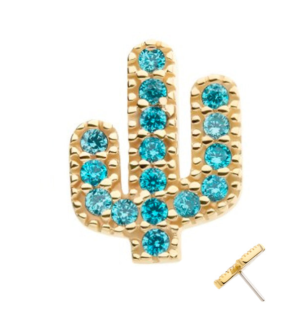 14kt Gold Beaded Cactus Aqua CZ Threadless Top