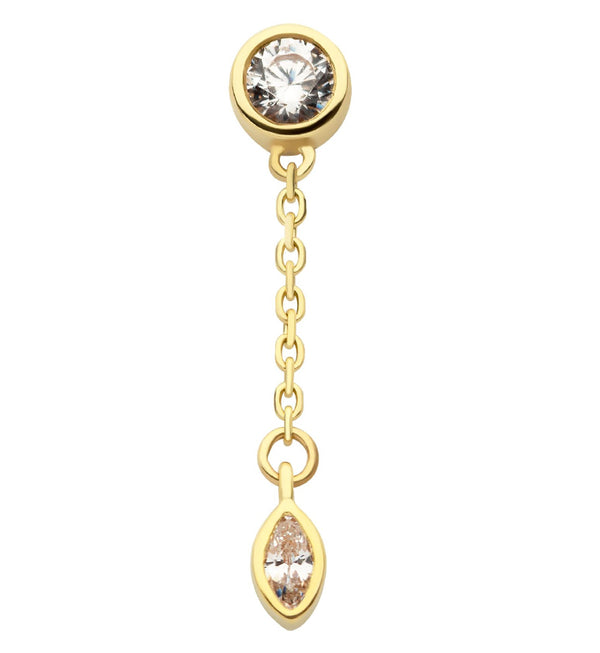 14kt Gold Bezel Dangle Marquise CZ Threadless Top