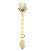 14kt Gold Bezel Dangle Marquise White Opalite Threadless Top