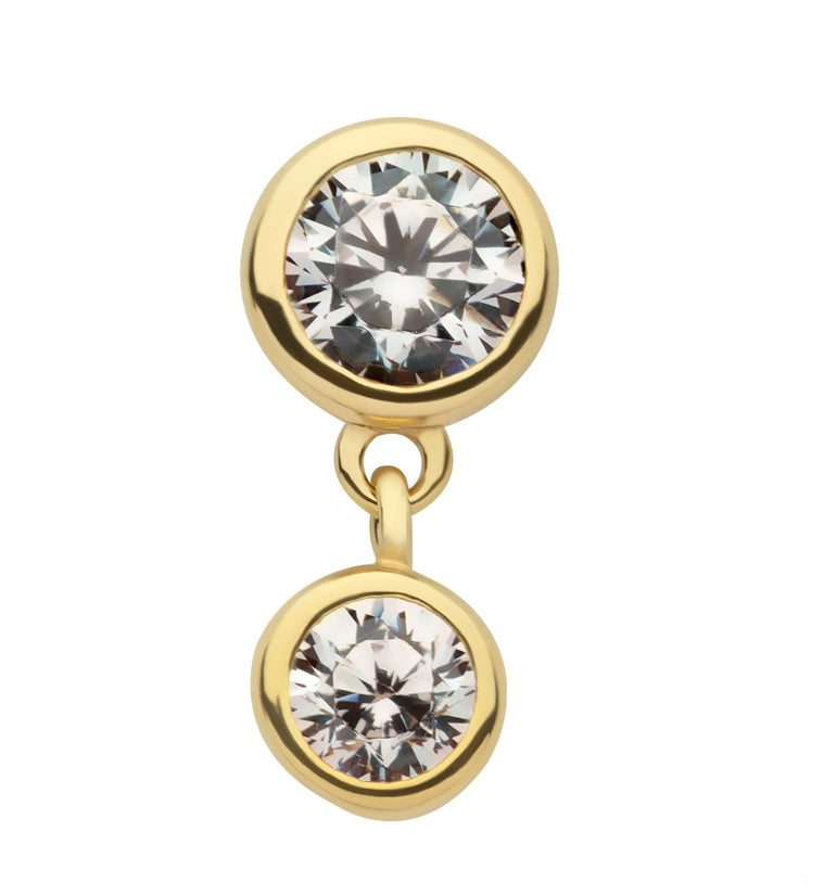 14kt Gold Bezel Dangle Round CZ Threadless Top