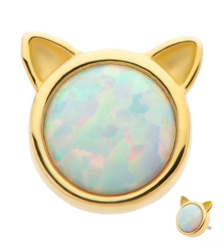 14kt Gold Cat Head White Opalite Threadless Top