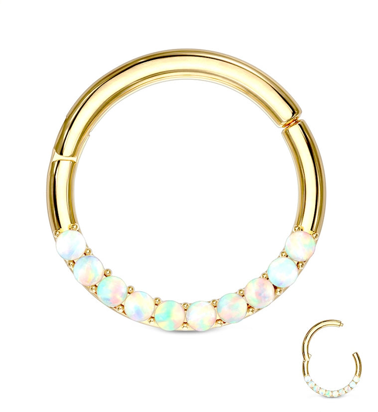 14kt Gold Opalite Rim Hinged Segment Ring | UrbanBodyJewelry.com