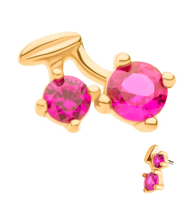 14kt Gold Cherry Fuchsia CZ Threadless Top