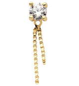 14kt Gold Clear CZ Dangle Box Chain Threadless Top