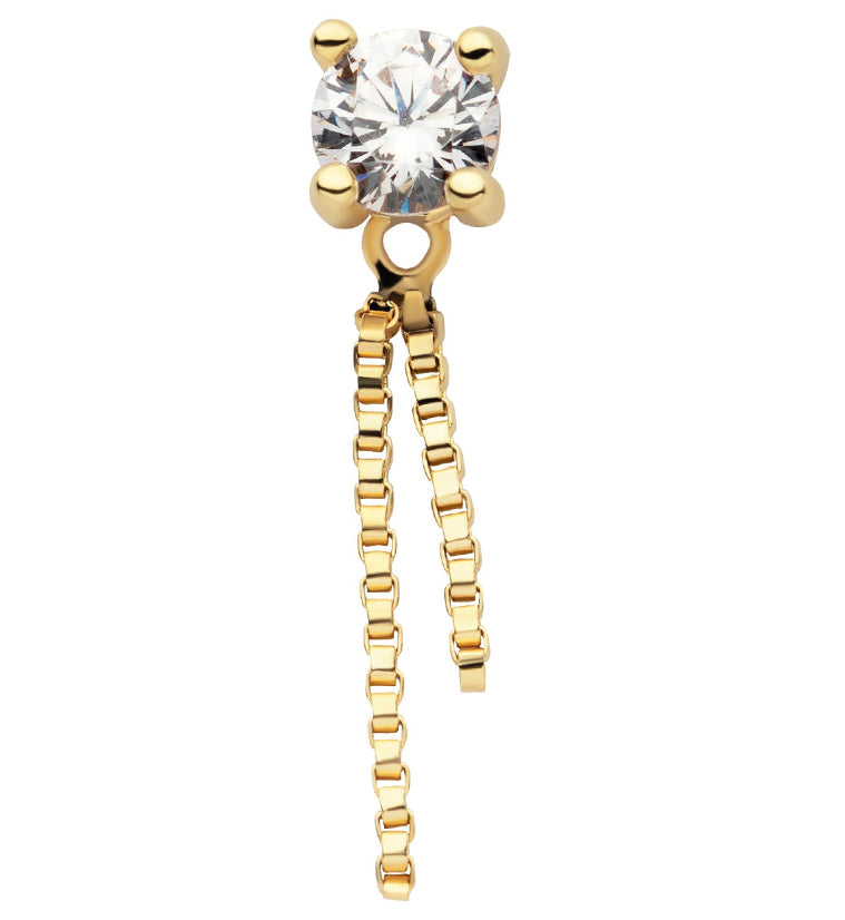 14kt Gold Clear CZ Dangle Box Chain Threadless Top