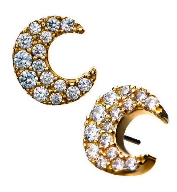 14kt Gold Paved CZ Crescent Moon Threadless Top