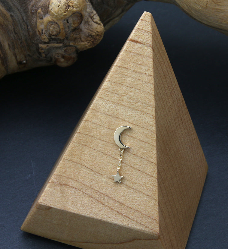 14kt Gold Crescent Moon Dangle Star Threadless Top