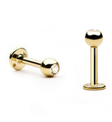 16G 14kt Gold CZ Top Flat Back Labret Post