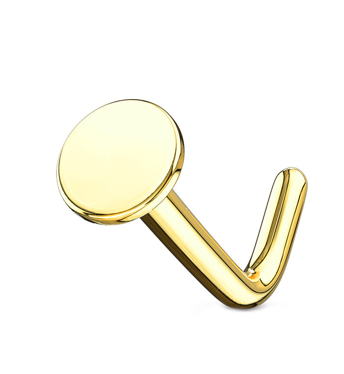 20G 14kt Gold Flat Disk L Shaped Nose Ring UrbanBodyJewelry
