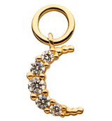 14kt Gold Beaded Half Moon Clear CZ Charm