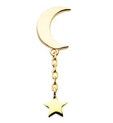 14kt Gold Half Moon Dangle Star Threadless Top