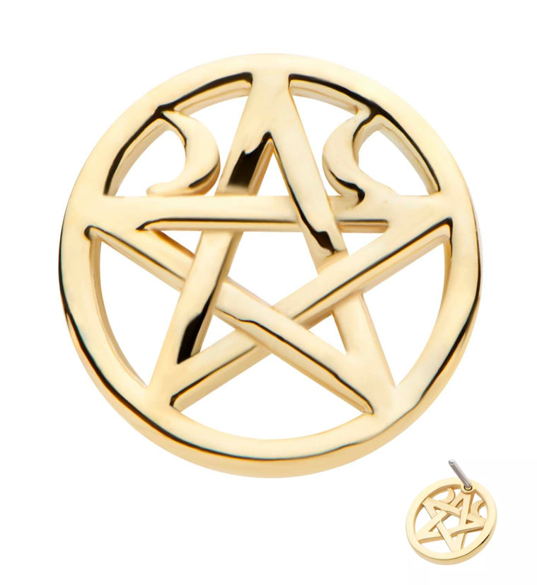 14kt Gold Half Moon Pentacle Threadless Top