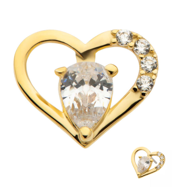 14kt Gold Heart Center Teardrop CZ Threadless Top