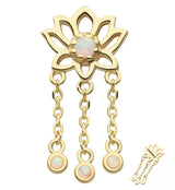 14kt Gold Lotus Flower White Opalite Dangle Chains Threadless Top