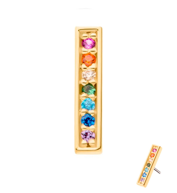 14kt Gold Colorful CZ Bar Threadless Top