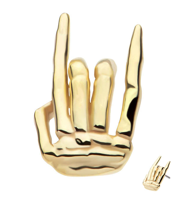 14kt Gold Skeleton Hand Rock On Threadless Top