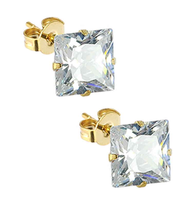 14kt Gold Square Prong Set CZ Earrings