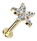 14kt Gold Starflower CZ Threadless Labret