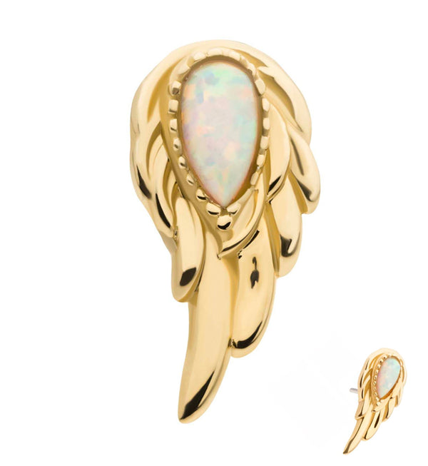 14kt Gold Teardrop White Opalite Wing Threadless Top (Left Ear)