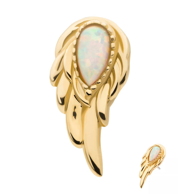 14kt Gold Teardrop White Opalite Wing Threadless Top (Right Ear)