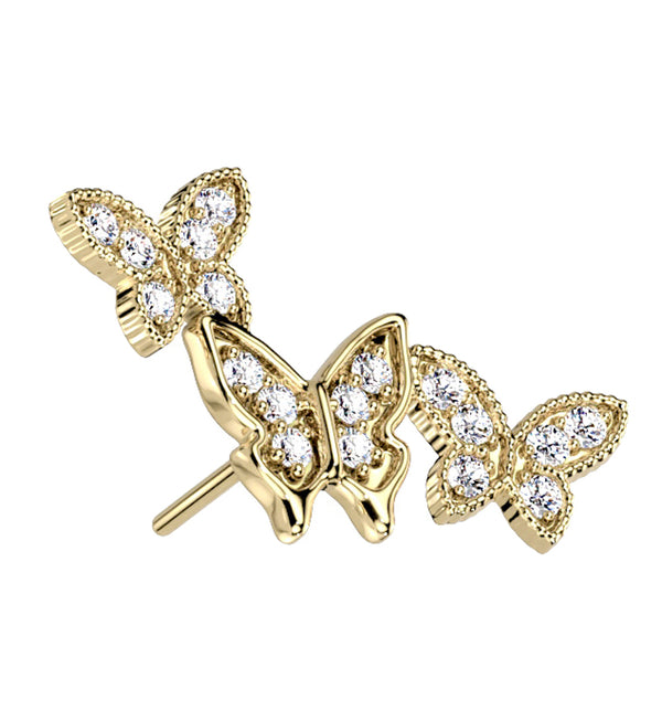 14kt Gold Triple Butterfly CZ Threadless Top