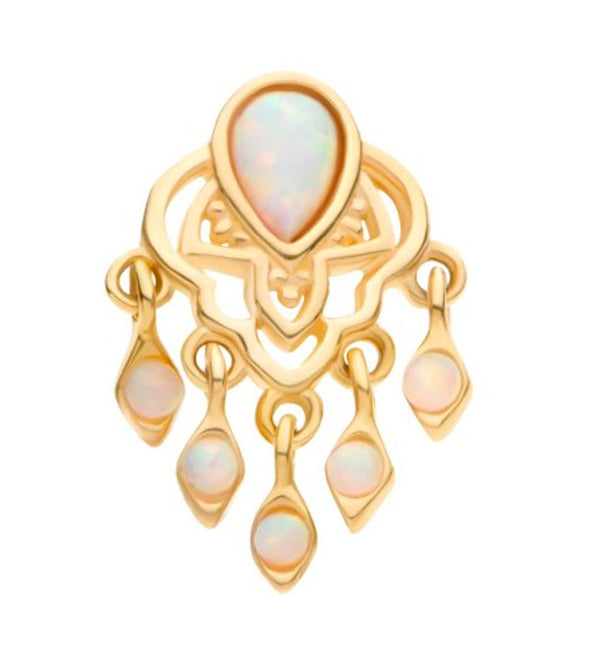 14kt Gold White Opalite Teardrop and Dangle White Opalite Threadless Top