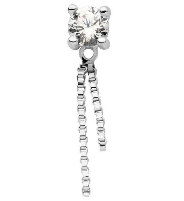 14kt White Gold Clear CZ Dangle Box Chain Threadless Top