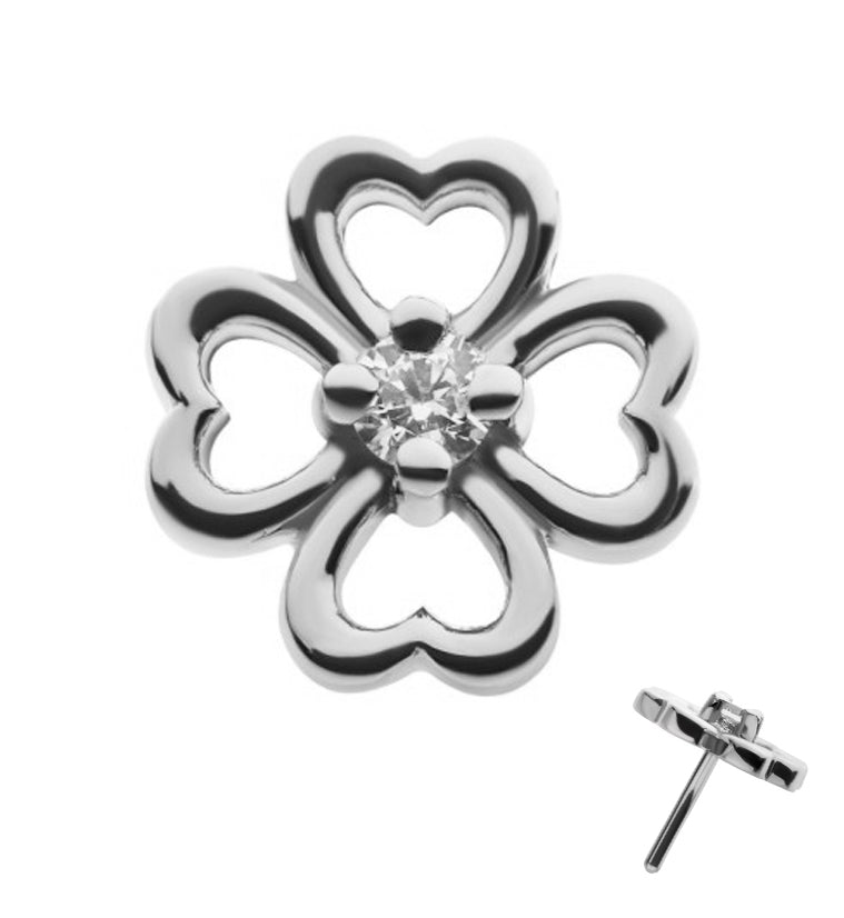 14kt White Gold Clover Gem Threadless Top