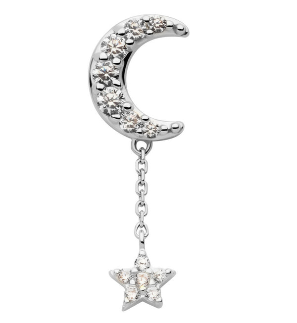 14kt White Gold Crescent Moon CZ Dangle Star Threadless Top