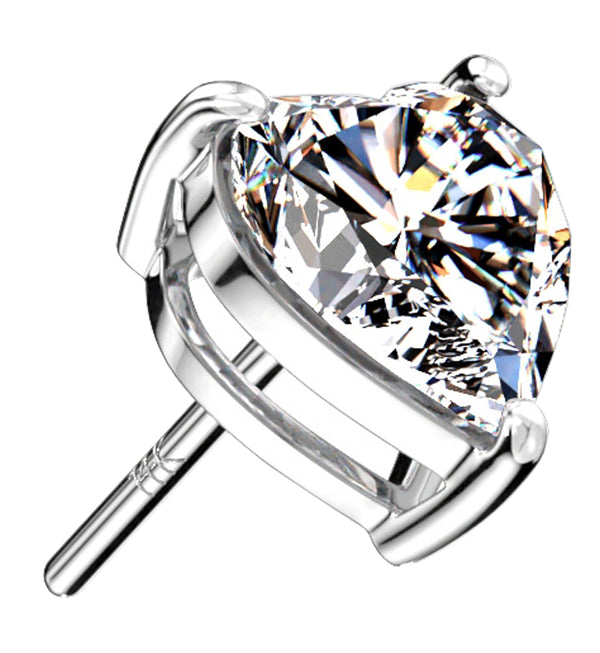 14kt White Gold Dual Prong Heart CZ Threadless Top